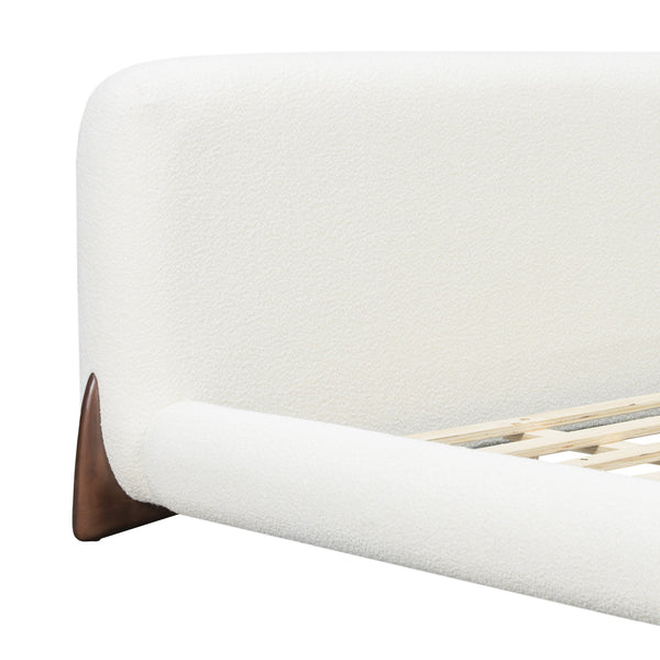English Elm King Boucle Upholstered Platform Bed Sculpted Headboard Solid Wood Legs Bedroom N757K333334W