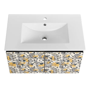 English Elm 30'' Modern Floating Wall-Mounted Bathroom Vanity Set With Ceramic Sink & Soft-Close Cabinet Doors W999S00214