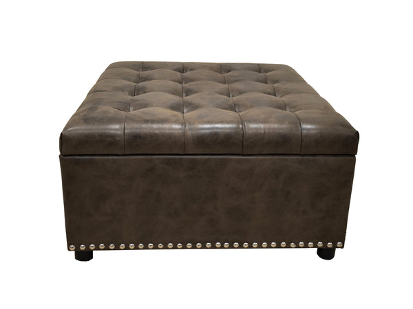 English Elm Tufted Linen Square Ottoman with Lift Top Storage Nailhead Trim Living Room B2748P488877