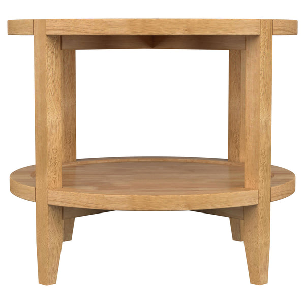 English Elm Isbell Maple Brown Round Solid Wood End Table - Modern Farmhouse Accent With Storage Shelf & Charm B062P299893