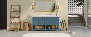 English Elm 60'' Bathroom Vanity Set With Ceramic Sink – Stylish Freestanding Storage Cabinet In Blue Finish N710SS00004C