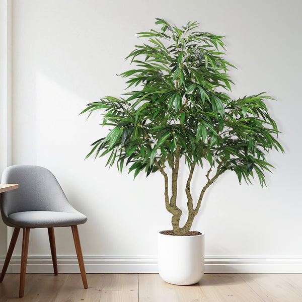 English Elm 7ft Artificial Banyan Silk Leaf Tree Freestanding Potted Faux Greenery for Home Office W2945P359419