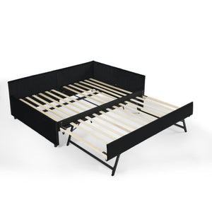 English Elm Full Size Daybed With Trundle - Stylish Velvet Sofa Bed Frame For Cozy Spaces & Overnight Guests W1413S00086