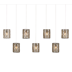 Regatta Multi-Drop Pendant Light: Luminous Capiz Shell & Wrought Iron Design for Modern Spaces