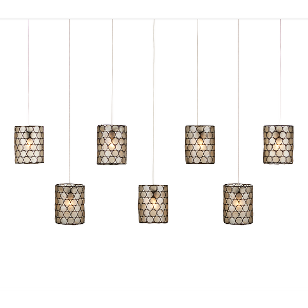 Regatta Multi-Drop Pendant Light: Luminous Capiz Shell & Wrought Iron Design for Modern Spaces