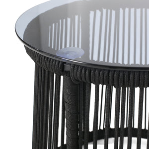 English Elm Christopher Knight Home® - MOONSTONE Modern Woven Rope Side Table with Tempered Glass Top, Black Iron Frame, Handcrafted Durable Chic 67842.00BLK