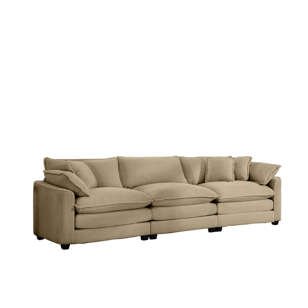 English Elm Mid-Century Modern Sectional Sofa With Removable Pillows - Plush Tan Corduroy For Ultimate Comfort W714S00795