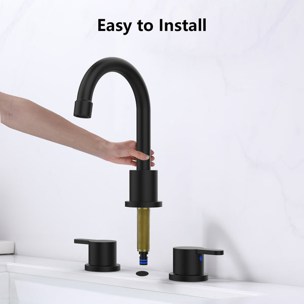 English Elm Widespread Matte Black 2-Handle Bathroom Faucet 8" Centerset, 360° Swivel, Water-Saving Design T3177P277511