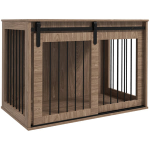 English Elm Pawhut Furniture Style Dog Kennel End Table with Walnut Finish for Large Breeds W2225P173786