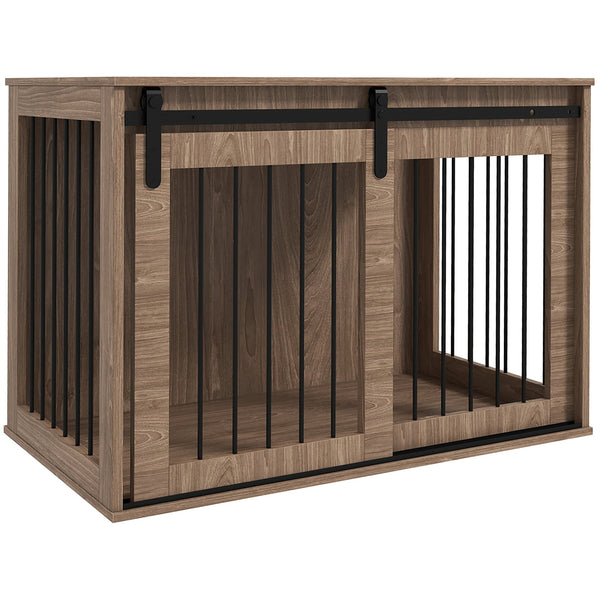 English Elm Pawhut Furniture Style Dog Kennel End Table with Walnut Finish for Large Breeds W2225P173786