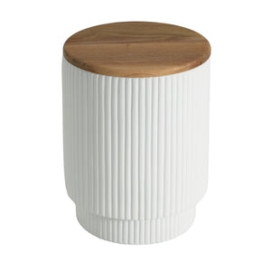 English Elm Outdoor Mgo Cylindrical Storage Table with Acacia Wood Lid for Patio Use N772P408191W