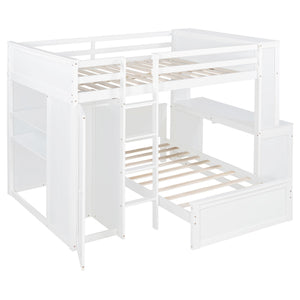 English Elm Full Twin Loft Bed with Desk Wardrobe Shelves Pine Wood Frame Kids Bedroom White LT000821AAK-1