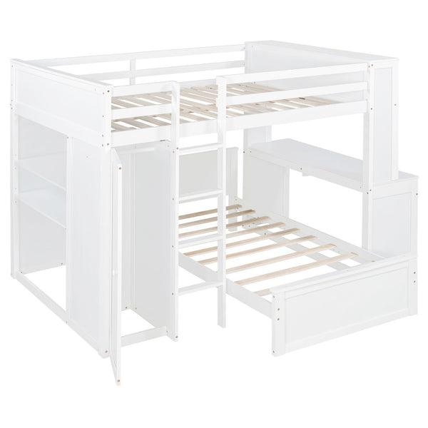 English Elm Full Twin Loft Bed with Desk Wardrobe Shelves Pine Wood Frame Kids Bedroom White LT000821AAK-1