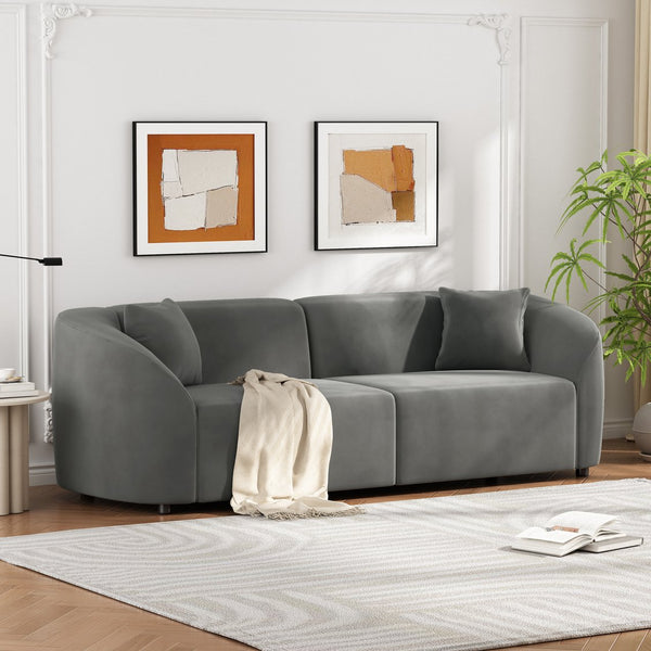 English Elm Christopher Knight Home® - 87" Curved Contemporary Sofa In Grey Velvet: Plush Comfort, Elegant Design, And Durable Quality For Modern Spaces N767P2323857G