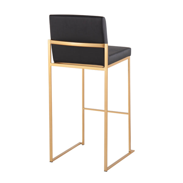 English Elm Fuji Contemporary High Back Barstool Set Of 2 - Gold Steel Frame With Plush Black Faux Leather Comfort B202P222173