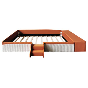 English Elm Full Size Kids Velvet Platform Daybed with Storage Ottoman Staircase Padded Rails Brown+White SF000202AAD