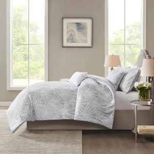 JLA Home Beautyrest - 5 Plush Crushed Velvet Comforter Set with Art Deco Embroidery, Hypoallergenic, Machine Washable Luxury Silver BR9144409622-01
