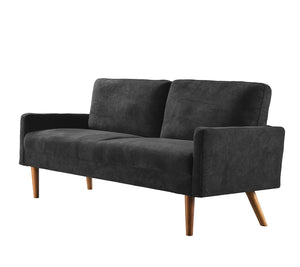 English Elm Velvet Upholstered Three Seat Sofa with Tapered Rubberwood Legs Mid Century European Style Black B2735P291964