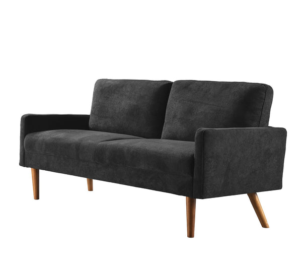 English Elm Velvet Upholstered Three Seat Sofa with Tapered Rubberwood Legs Mid Century European Style Black B2735P291964
