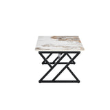 English Elm A Coffee Table Is Made Of Rock Slab Material, With A Natural and Smooth Marble Pattern On The Surface, Which Complements The Modern Design Of The Black Metal Legs and Adds A Touch Of Fashion.47*23.6