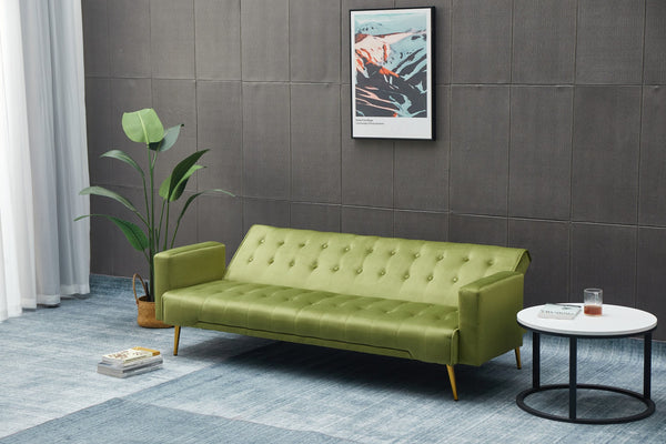 English Elm Sofa Bed Velvet Upholstered Convertible with Gold Metal Legs for Studio Spaces Army Green B205P246432