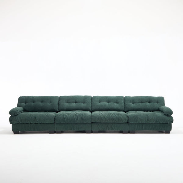 English Elm Modular Cloud Sectional Sofa Flannelette Upholstered Deep Seat with Plush Round Armrests Green W2120S00043