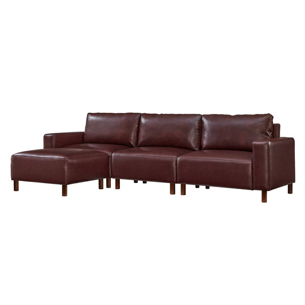 English Elm Modern Pu Leather L-shaped Sectional with Convertible Ottoman Chaise for Living Rooms Burgundy W1097S00262