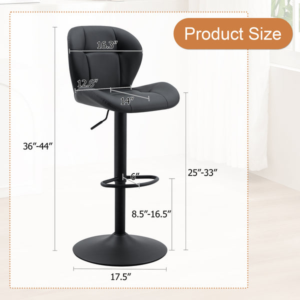English Elm Set of 2 Adjustable Pu Tufted Barstools with Metal Base for Kitchen or Bar W3875P382611