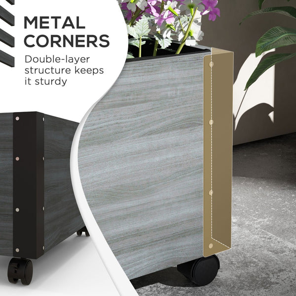 English Elm Outsunny Mobile Raised Garden Bed With Trellis, Durable Wooden Planter For Climbing Plants & Flowers W2225P174420-GIGA