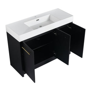 English Elm 48 Inch Freestanding Bathroom Vanity With Modern Resin Sink, Soft-Close Doors & Ample Storage Space W999S00180