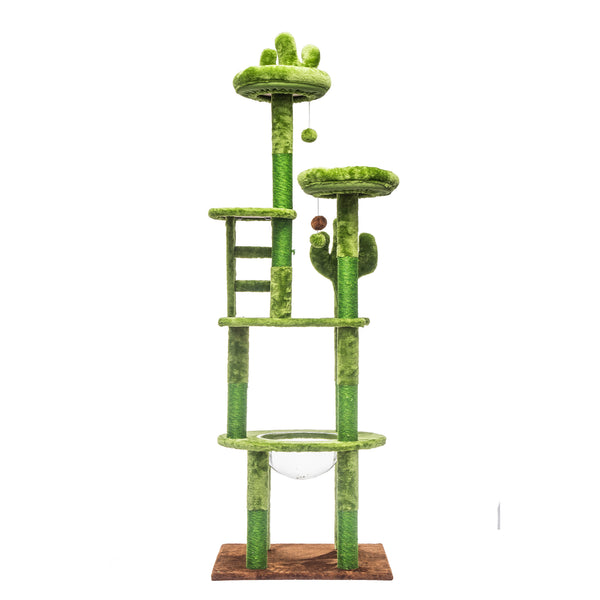 English Elm 72in Cactus Cat Tower Sisal Posts Plush Perches Capsule Pod Multi-level Climb Green W1578P447627