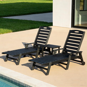 English Elm Pool Chaise Lounge Set Two Chairs Hdpe Outdoor Reclining Patio Sunbathing Furniture Black W1859S00215