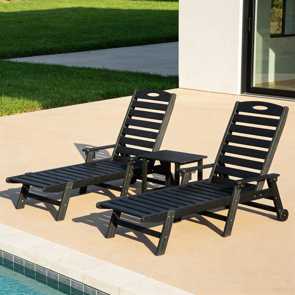 English Elm Pool Chaise Lounge Set Two Chairs Hdpe Outdoor Reclining Patio Sunbathing Furniture Black W1859S00215