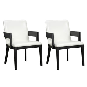 English Elm Modern Ergonomic PU Leather Dining Chair Set of 2 with High-Density Foam, Lumbar Support, Sleek Wood Frame and Compact Profile for Dining or Home Office Comfort Black White N842P299017B