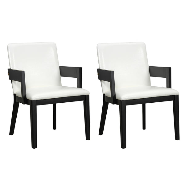 English Elm Modern Ergonomic PU Leather Dining Chair Set of 2 with High-Density Foam, Lumbar Support, Sleek Wood Frame and Compact Profile for Dining or Home Office Comfort Black White N842P299017B