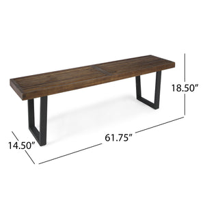 English Elm Joa Acacia Wood Outdoor Dining Bench with Iron Legs Seats Three Modern Patio 63351.00BDBRNMP1