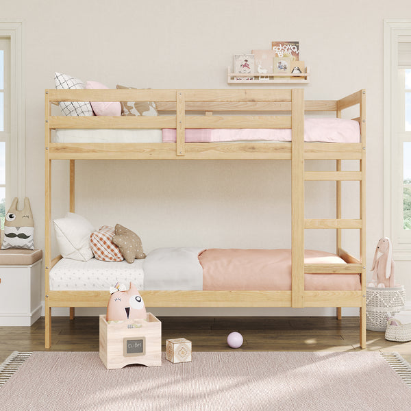 Simple Solid Wood Twin Over Twin Bunk Bed Natural Pine SOPB3HNPWS Walker Edison