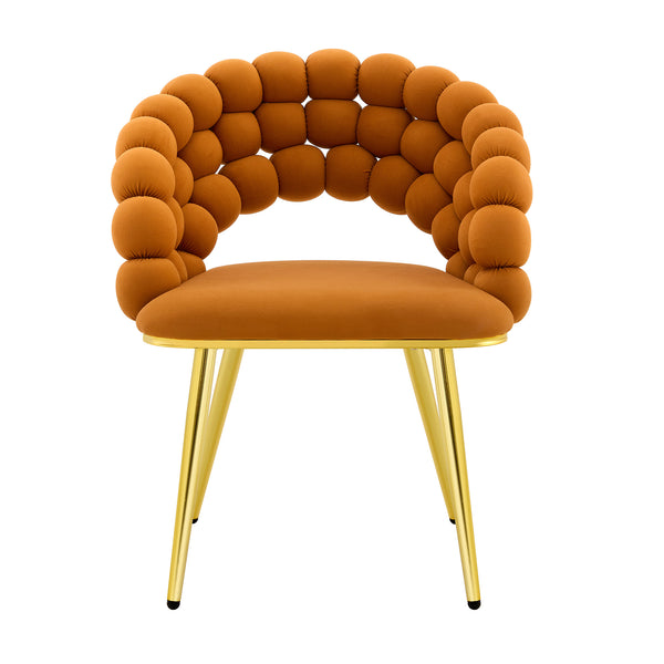 English Elm Set of 2 Sculptural Bubble Backrest Velvet Dining Chairs with Matte Black Legs Gold,Orange W3875P370930