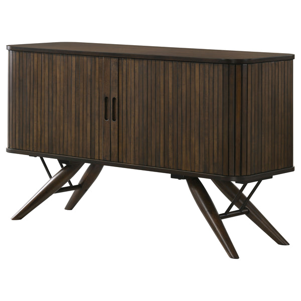 English Elm Wes Dark Walnut 2-Door Sideboard Buffet Storage Cabinet with Removable Shelves, Tapered Legs, Timeless Grain Finish B062P344986