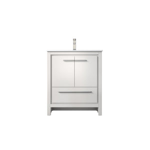 English Elm White Bath Vanity With Cultured Marble Top, Brushed Nickel Faucet & Stylish Storage Solutions B2731P259331-GIGA