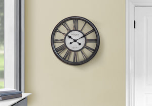 English Elm Clocks, 18" Antique Black Wall Clock With Skeleton Face & Roman Numerals For Timeless Elegance B2710P287101