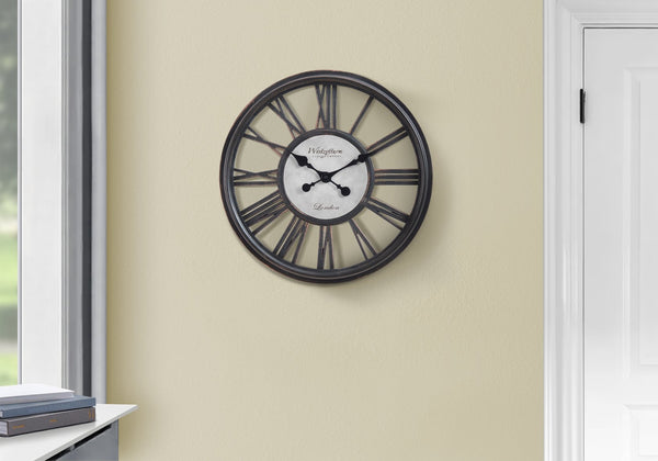 English Elm Clocks, 18" Antique Black Wall Clock With Skeleton Face & Roman Numerals For Timeless Elegance B2710P287101