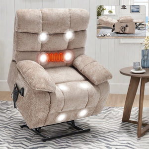 English Elm Lift Power Recliner Chenille Chair Dual Motor Massage Heat 350 Lb Capacity Living Room Beige W3224P288641