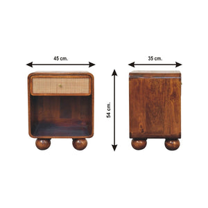 English Elm Solid Wood Chestnut Bedside Table With Open Woven Drawer, Rustic Mango Wood Storage Solution B182P280806-GIGA