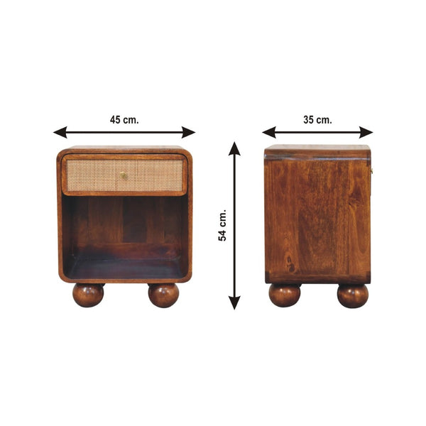 English Elm Solid Wood Chestnut Bedside Table With Open Woven Drawer, Rustic Mango Wood Storage Solution B182P280806-GIGA