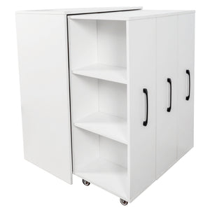 English Elm Bookcase with Pull Out Hidden Shelving Panels on Wheels for Office or Living Room W331P374568