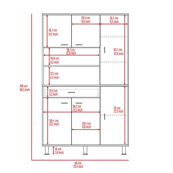 English Elm Kitchen Pantry Cabinet with Six Doors, Ten Shelves & Large Drawer for Maximum Organized Storage Black 31 L x 16 W x 5 H B097S00087