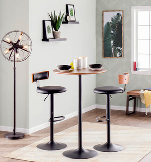 English Elm Mid-century Round Bistro Table Adjusts From Dining to Bar Height in Black Wood B202P223391