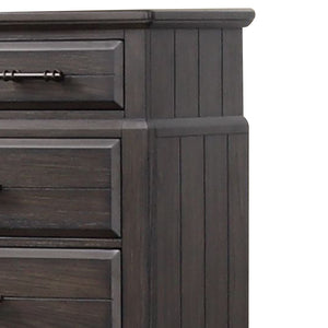 English Elm Queen Sleigh Bed Dark Mahogany Set with Dresser, Mirror, Chest & Nightstand — Solid Wood, Hardware B2699S00069