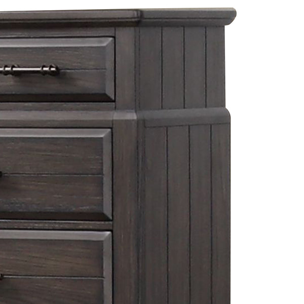 English Elm Queen Sleigh Bed Dark Mahogany Set with Dresser, Mirror, Chest & Nightstand — Solid Wood, Hardware B2699S00069